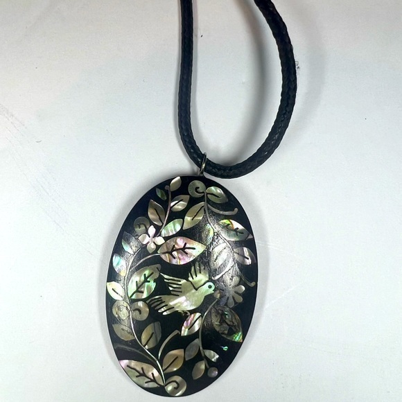 Jewelry - Wooden pendant necklace with hand crafted dove design - opal